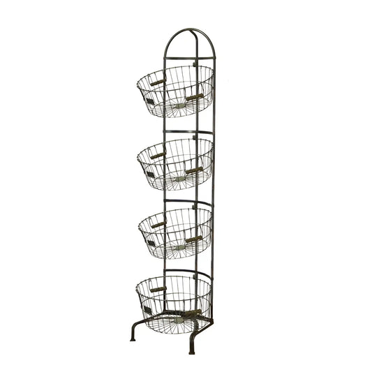 Metal 65" Black 4 Basket Wire Rack