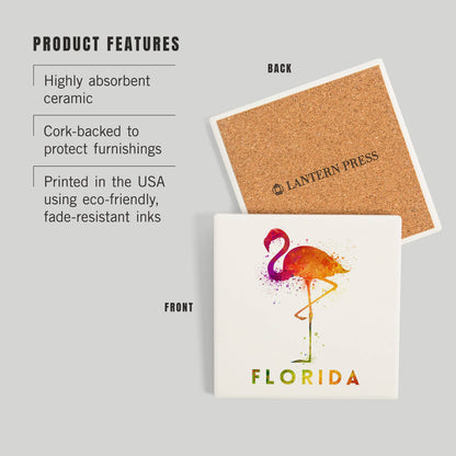CERAMIC COASTER Florida, Flamingo, Watercolor