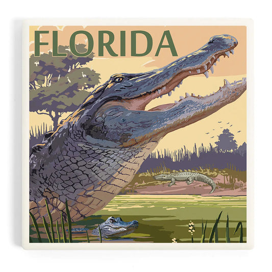 Ceramic Coaster Florida, Alligator Scene