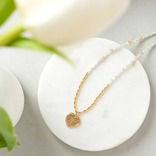 Splendid Iris - Delicate Stones w/Heart Cross Necklace