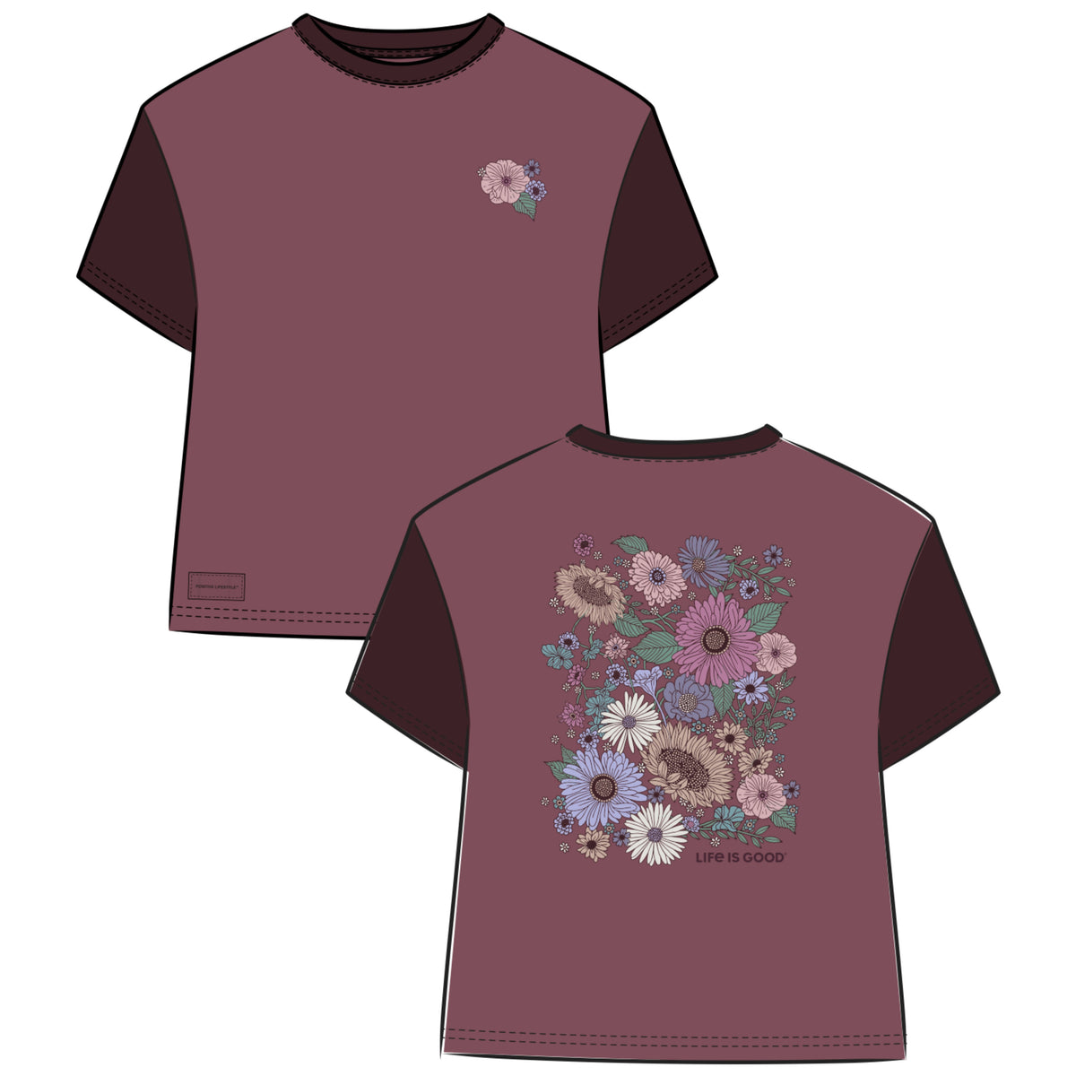Life is Good Women's Fall Florals Boxy Crusher Tee Mahogany Brown