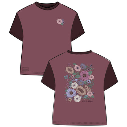 Life is Good Women's Fall Florals Boxy Crusher Tee Mahogany Brown