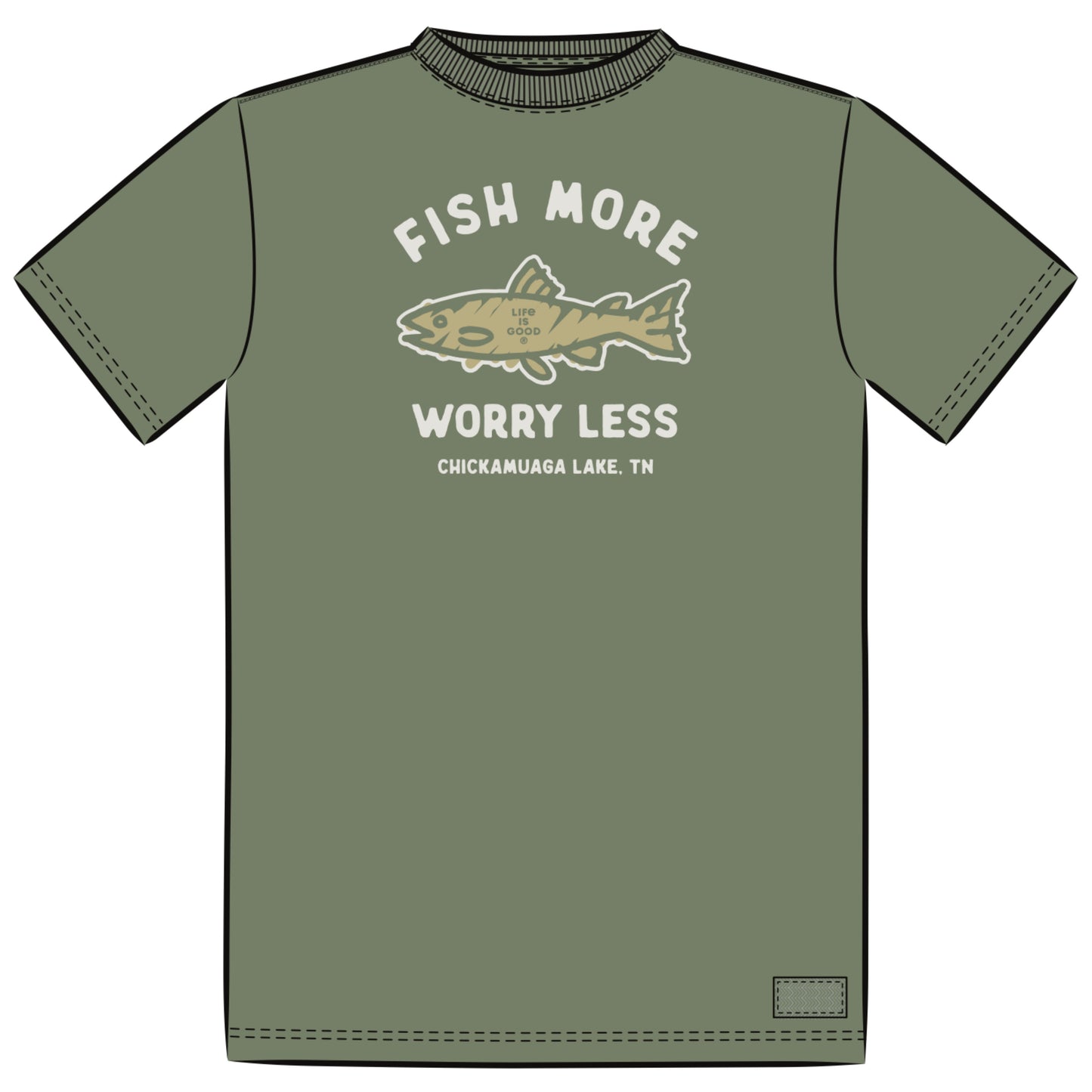 Men's Crusher Tee Clermont Fish More Worry MosGrn