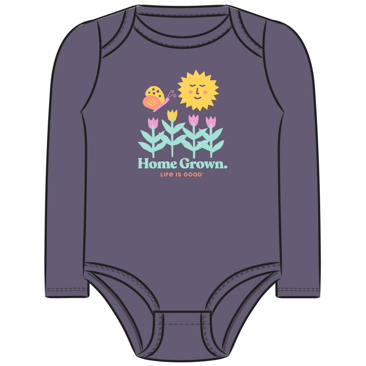 Home Grown Garden Long Sleeve Crusher Baby Bodysuit