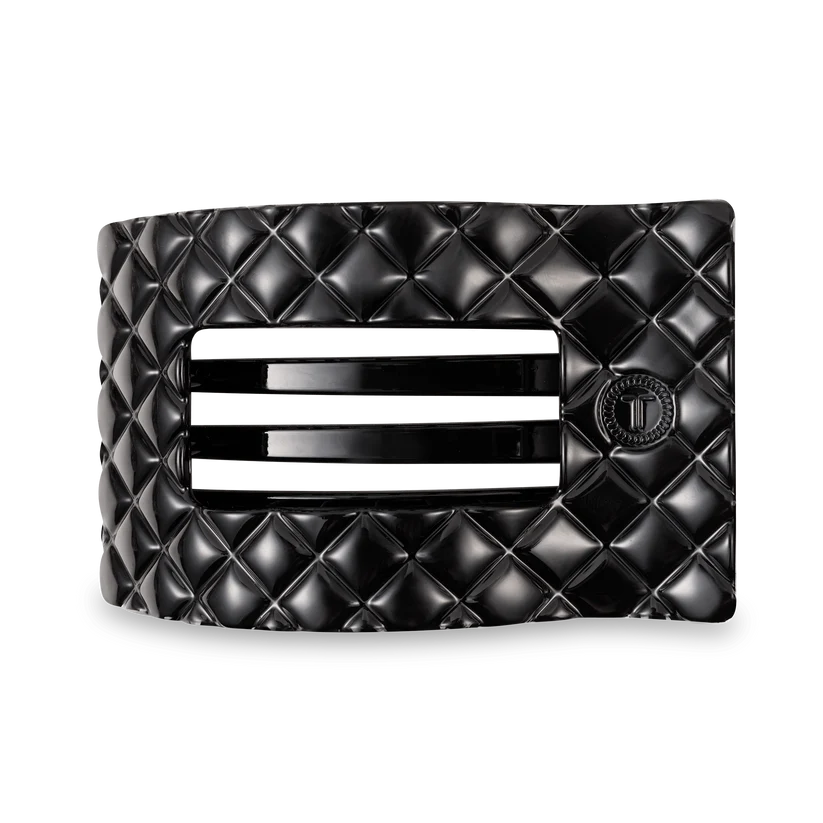 Jet Black Quilted Flat Rectangle Hair Clip