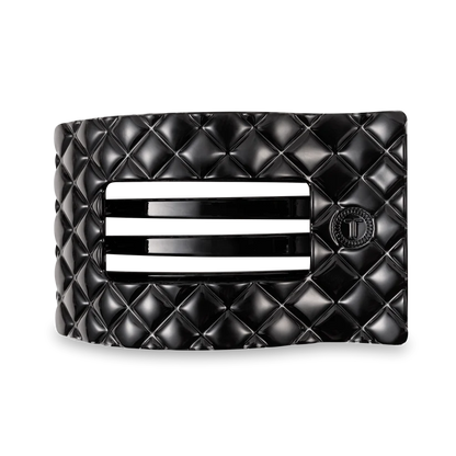 Jet Black Quilted Flat Rectangle Hair Clip