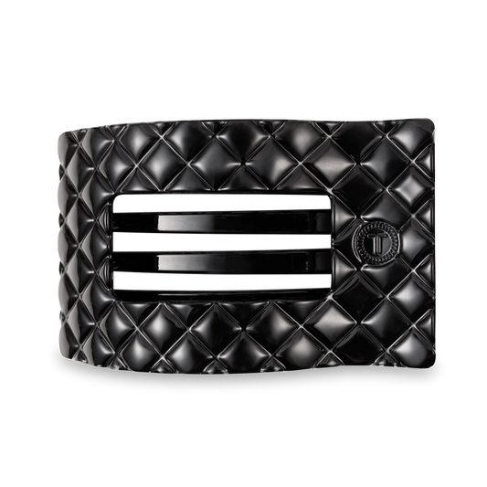 Jet Black Quilted Flat Rectangle Hair Clip