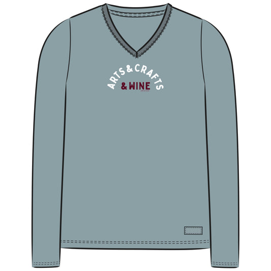 Women's Arts & Crafts & Wine Long Sleeve Crusher Vee