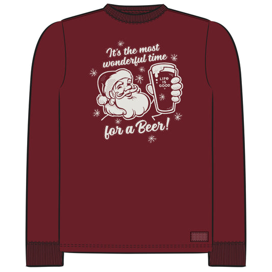 Men's Time for a Beer Santa Long Sleeve Crusher Tee