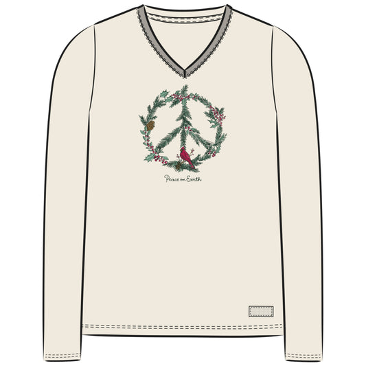 Women's Winter Pines Peace on Earth Long Sleeve Crusher-LITE Vee