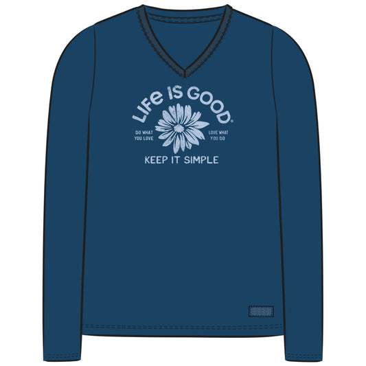 Women's Crafty Keep it Simple Daisy Long Sleeve Crusher-LITE Vee