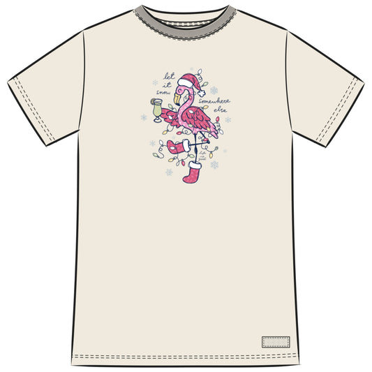 Women's Let It Snow Flamingo Short Sleeve Crusher Tee