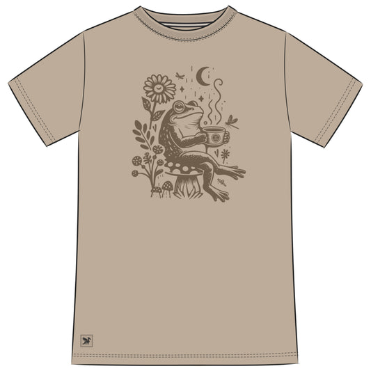 Women's Frog on a Toadstool Coffee Short Sleeve Crusher Tee