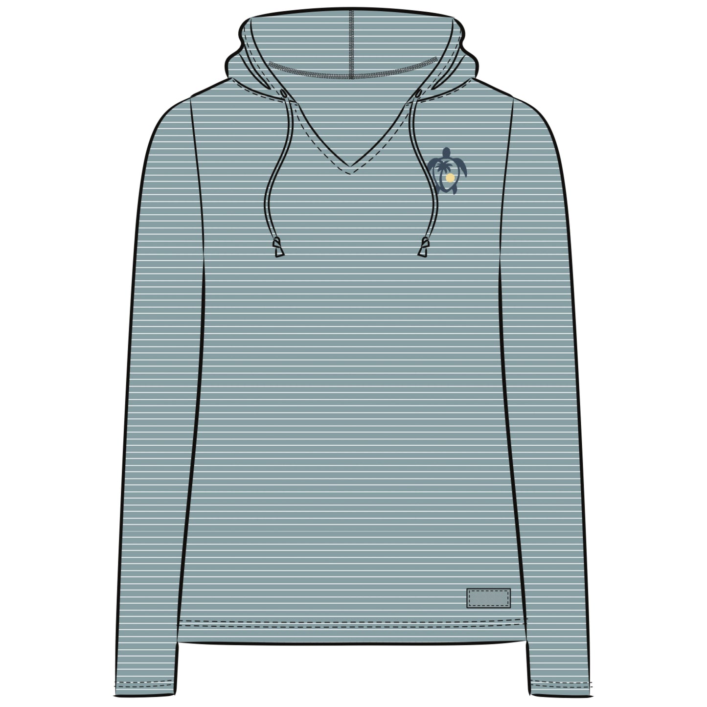 Women's Mini Beach Turtle Long Sleeve Striped Crusher-LITE Hooded Tee